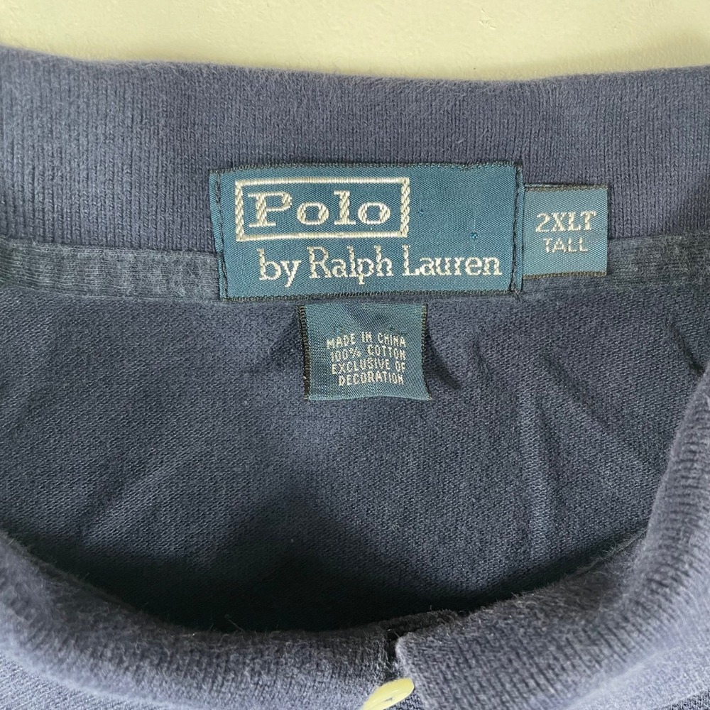 Polo Ralph Lauren Polo Shirt Mens 2XLT BIG PONY Diagonal Sash Stripe Navy Blue - Picture 4 of 6